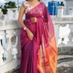 Maroon Soft Cotton Silk Sari With Blouse Piece