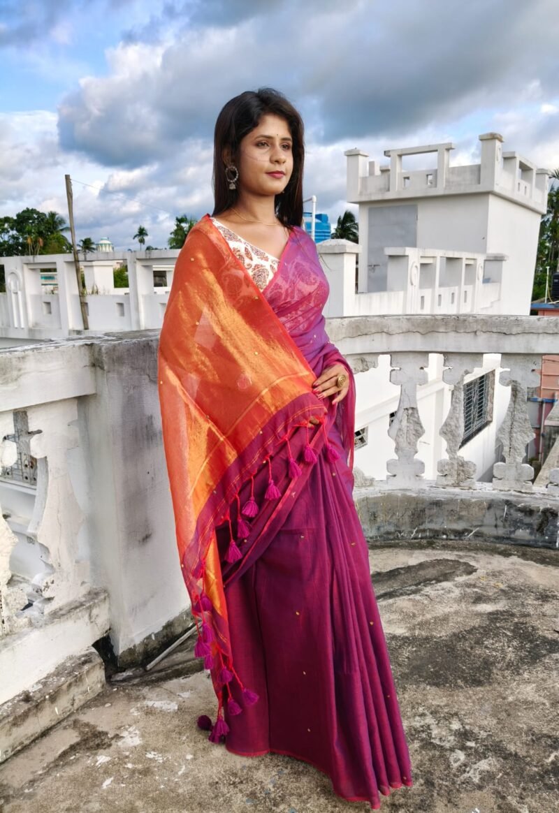 Maroon Soft Cotton Silk Sari With Blouse Piece