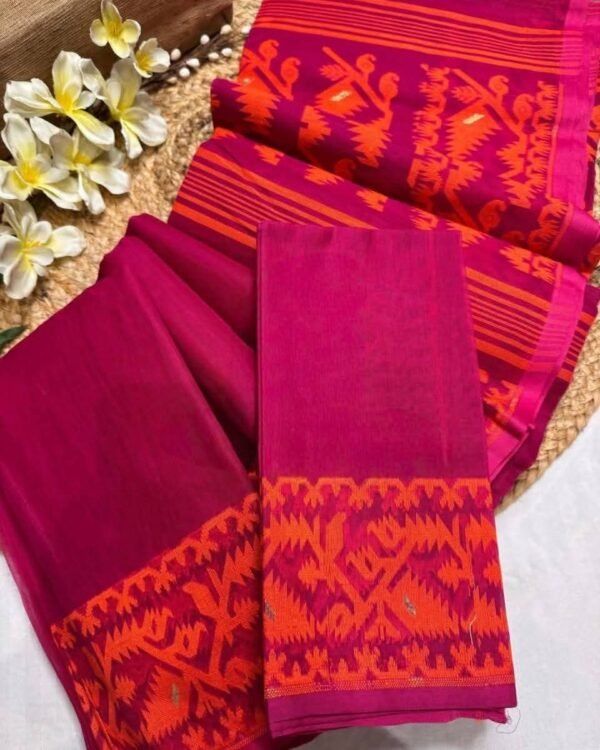 Maroon Soft Ikkat Korat Dhakai Jamdani Saree