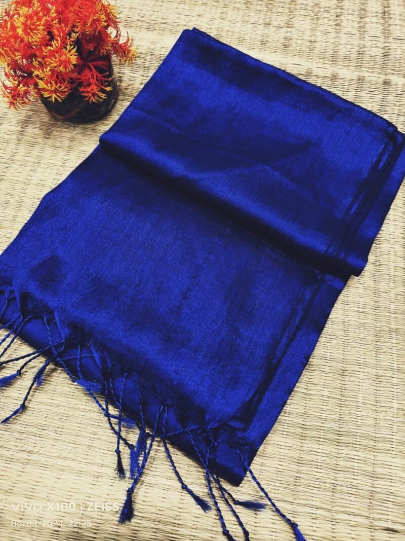 Navy Blue Soft Cotton Silk Sari With Blouse Piece