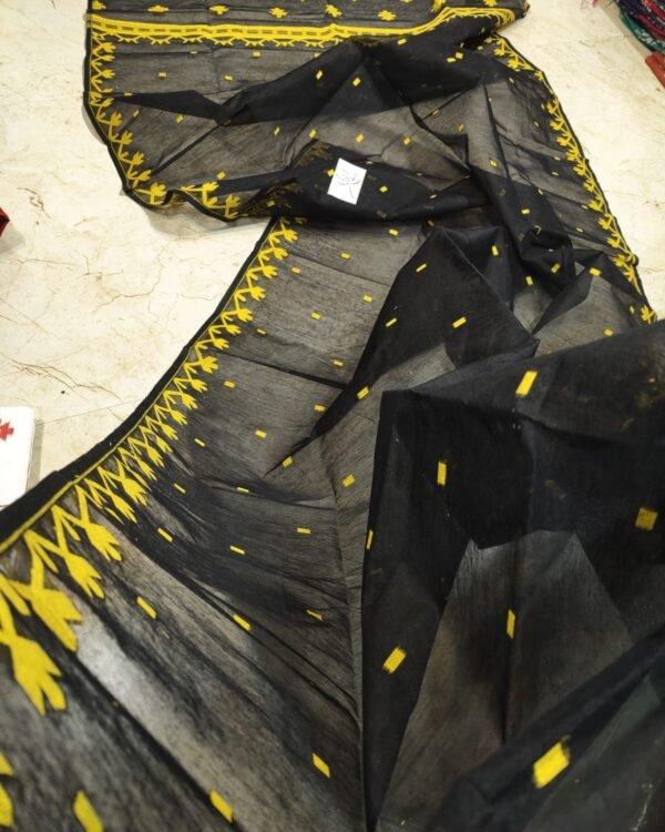 Nayan Tara Soft Black Yellow Jamdani Saree