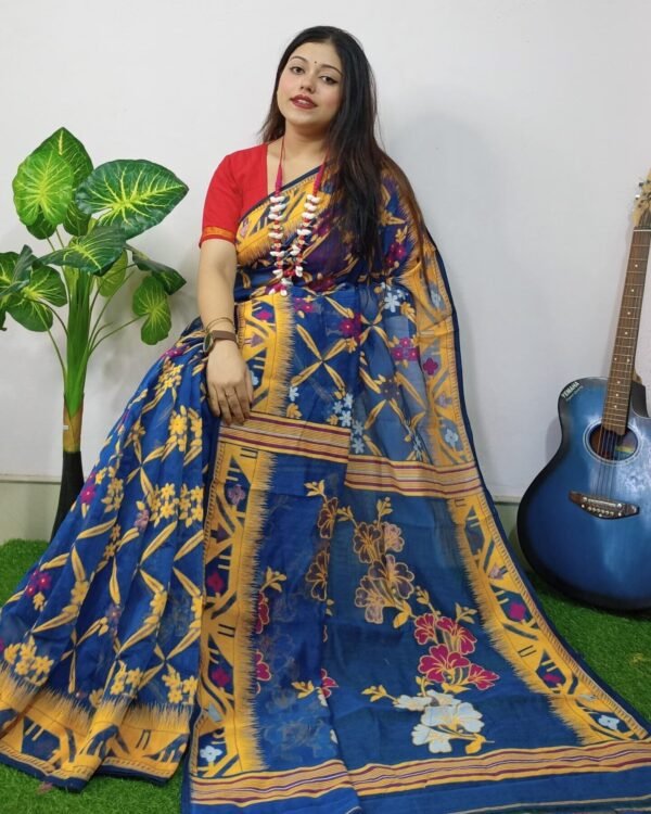 Nile Blue Lota Cross Jamdani Sari