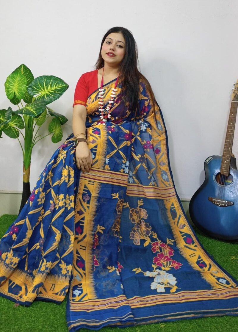 Nile Blue Lota Cross Jamdani Sari