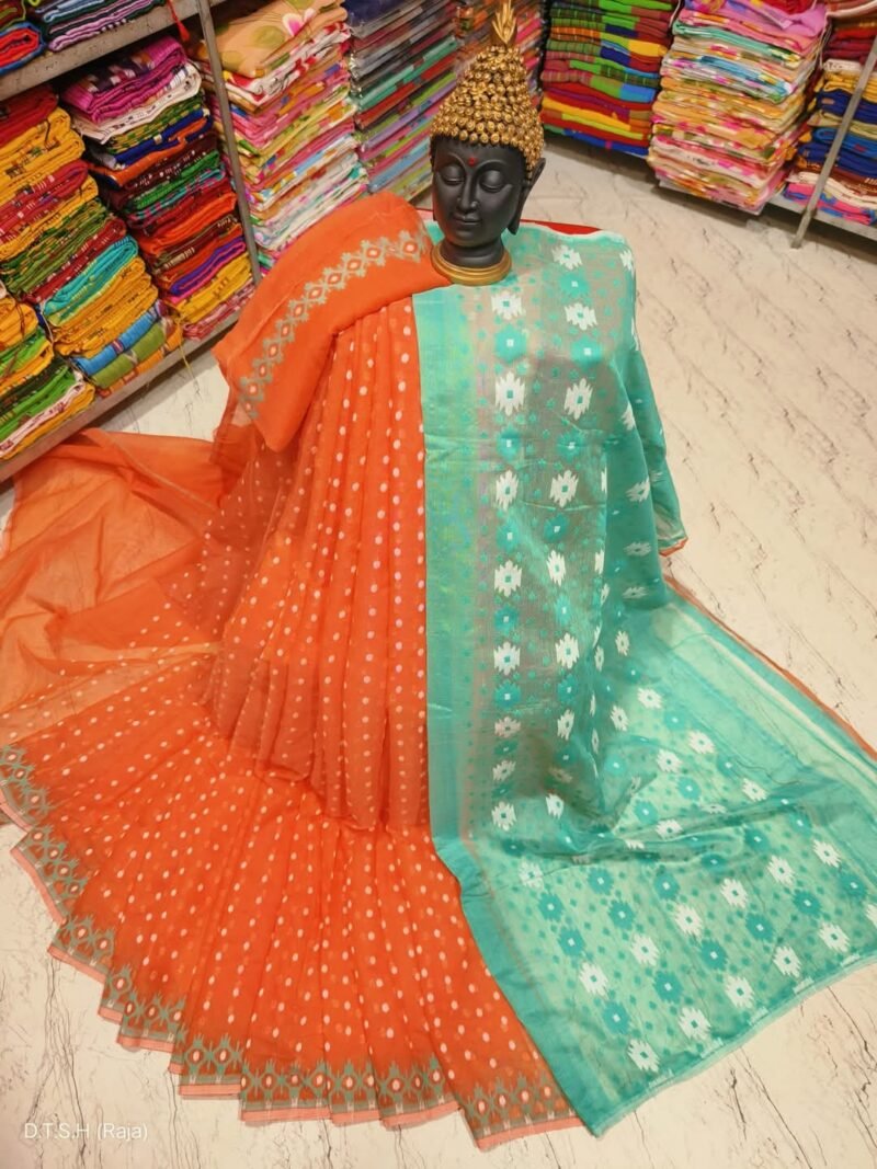 Orange Soft Dhakai Jamdani Saree