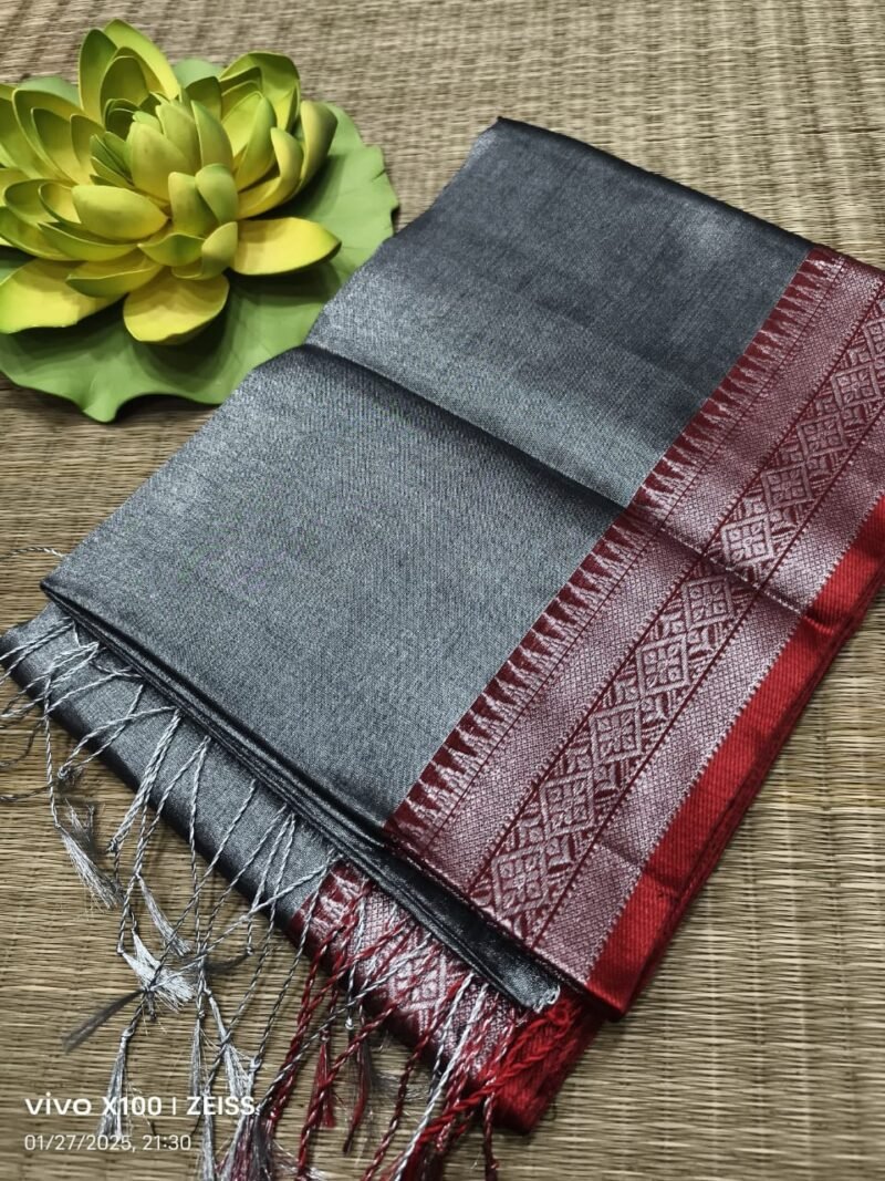 Oslo Grey Soft Handloom Cotton Silk Sare