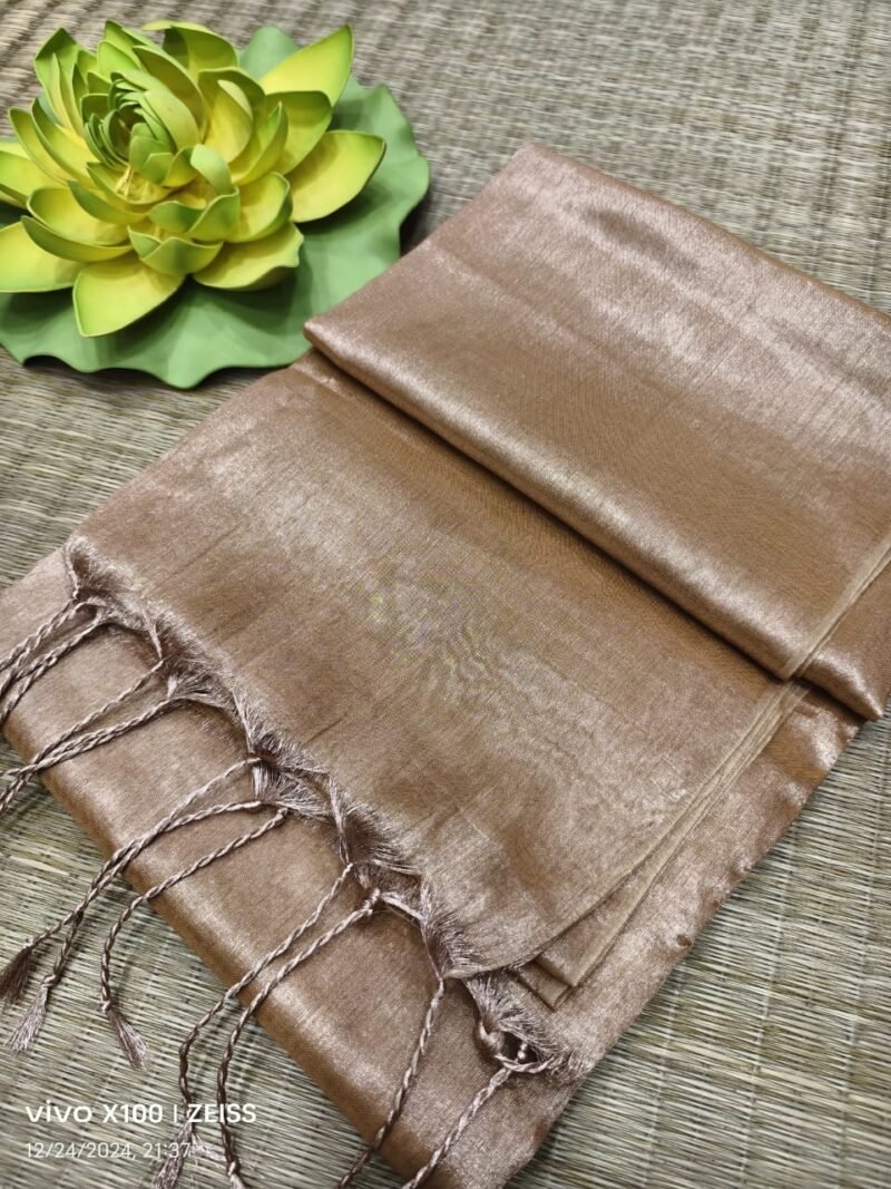 Pale Brown Soft Cotton Silk Sari With Blouse Piece