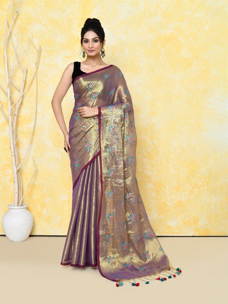 Pale Taupe Soft Tissue Handloom Saree