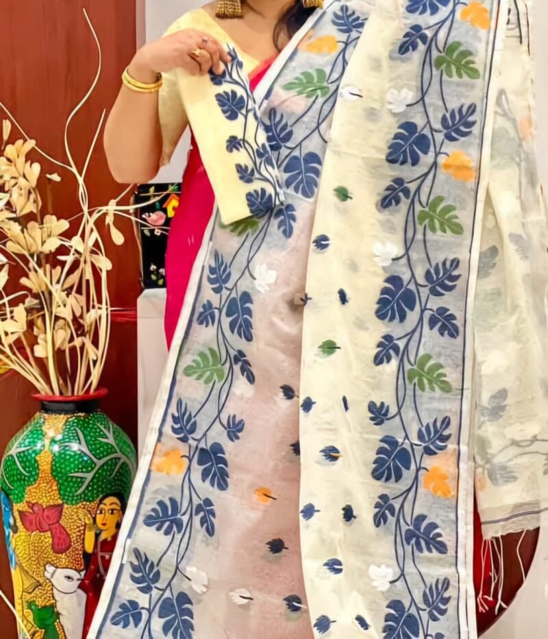 Pata Motif Soft Buttermilk Jamdani Saree