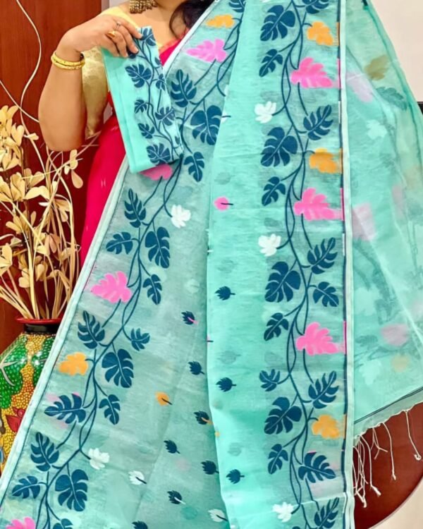 Pata Motif Soft Light Teal Jamdani Saree