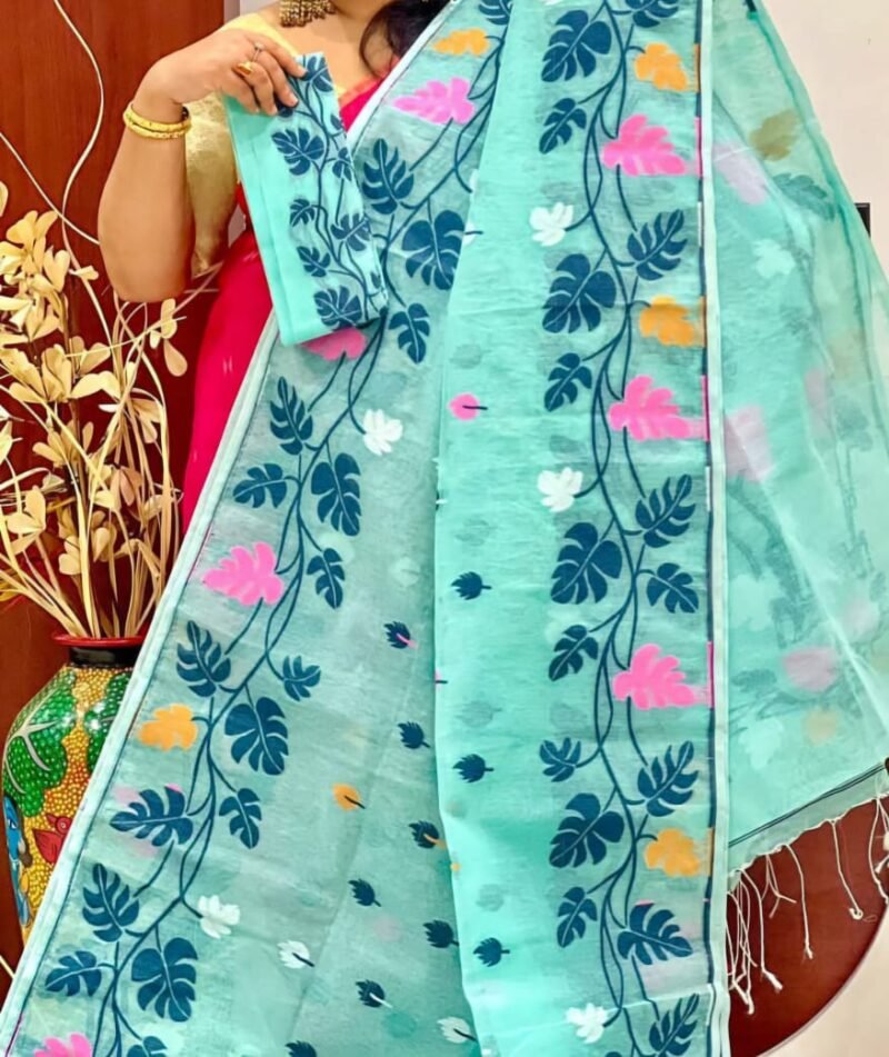 Pata Motif Soft Light Teal Jamdani Saree