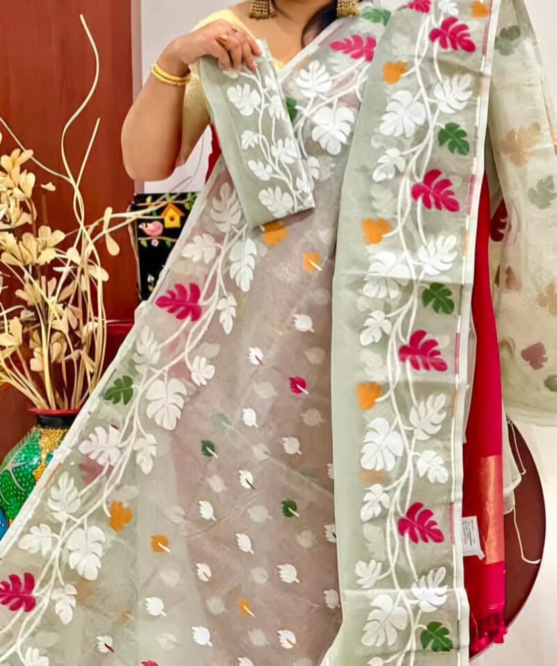 Pata Motif Soft Pastel Grey Jamdani Saree