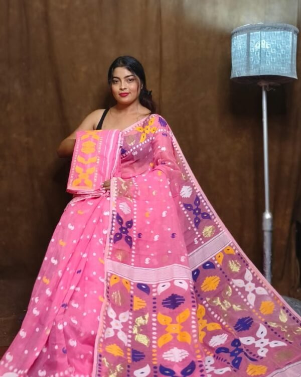 Pink Soft Dhakai Jamdani Sari