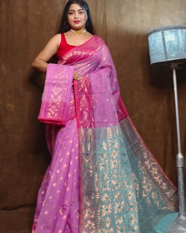 Purplish Pink Soft Copper Joriwork Dhakai Jamdani Saree