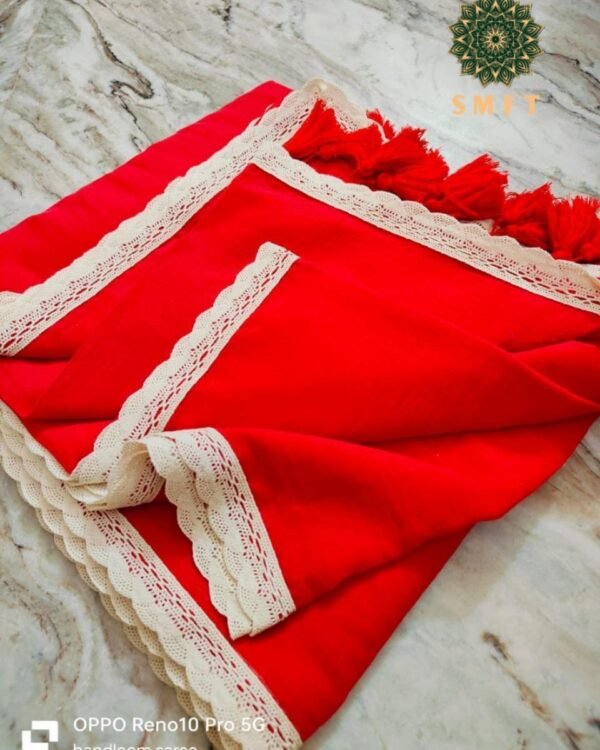 Red Molcotton Sari With Blouse Piece
