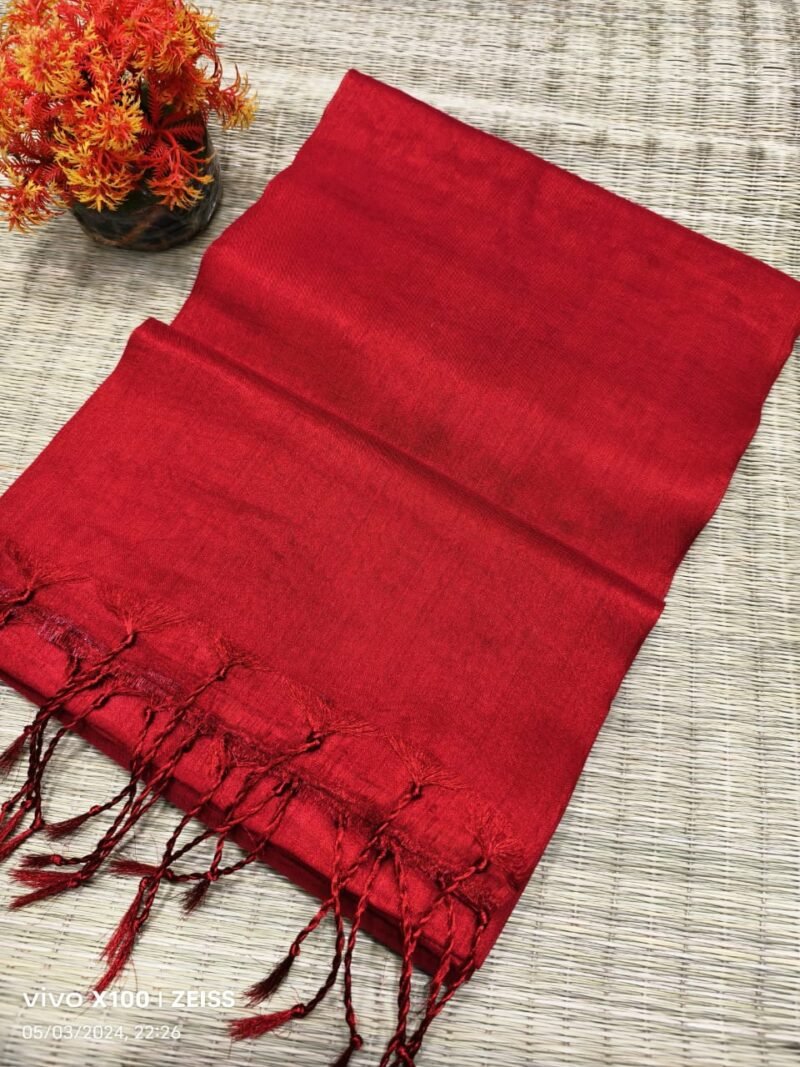 Red Soft Cotton Silk Sari With Blouse Piece