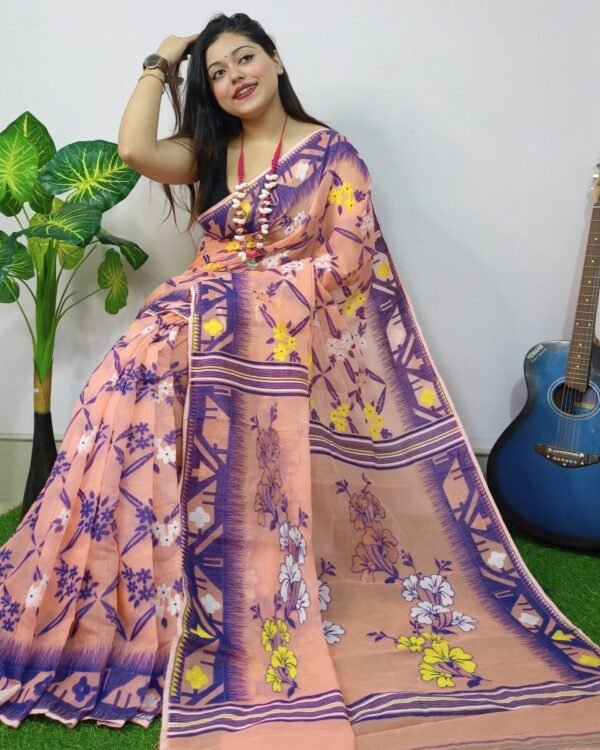 Rose Lota Cross Jamdani Sari
