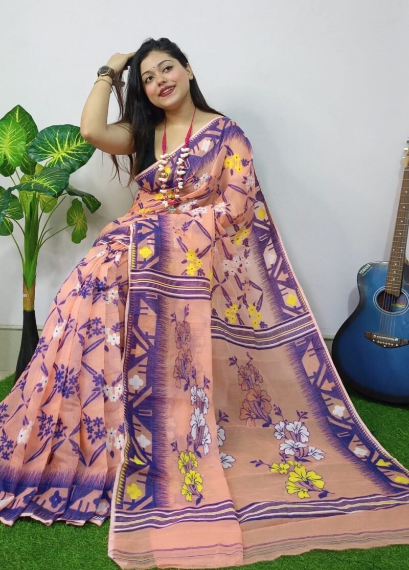 Rose Lota Cross Jamdani Sari