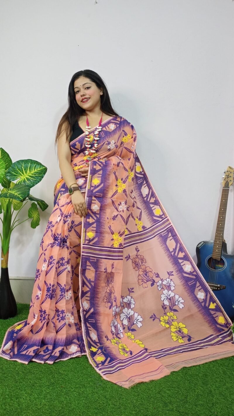Rose Lota Cross Jamdani Sari - Image 2