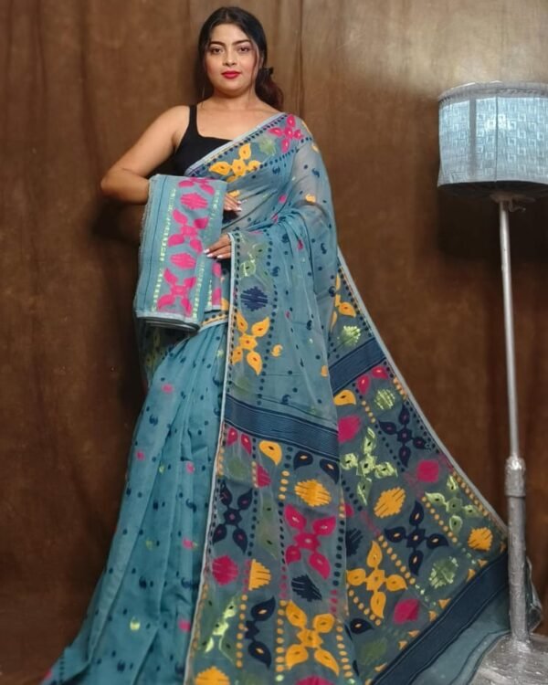 Smalt Blue Soft Dhakai Jamdani Sari