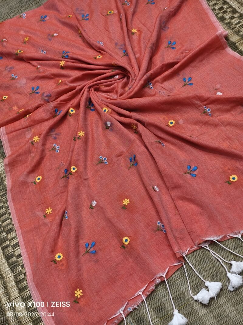 Sunflower Apple Blossom Soft Handloom Cotton Silk Saree