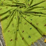Sunflower Avocado Green Soft Handloom Cotton Silk Saree