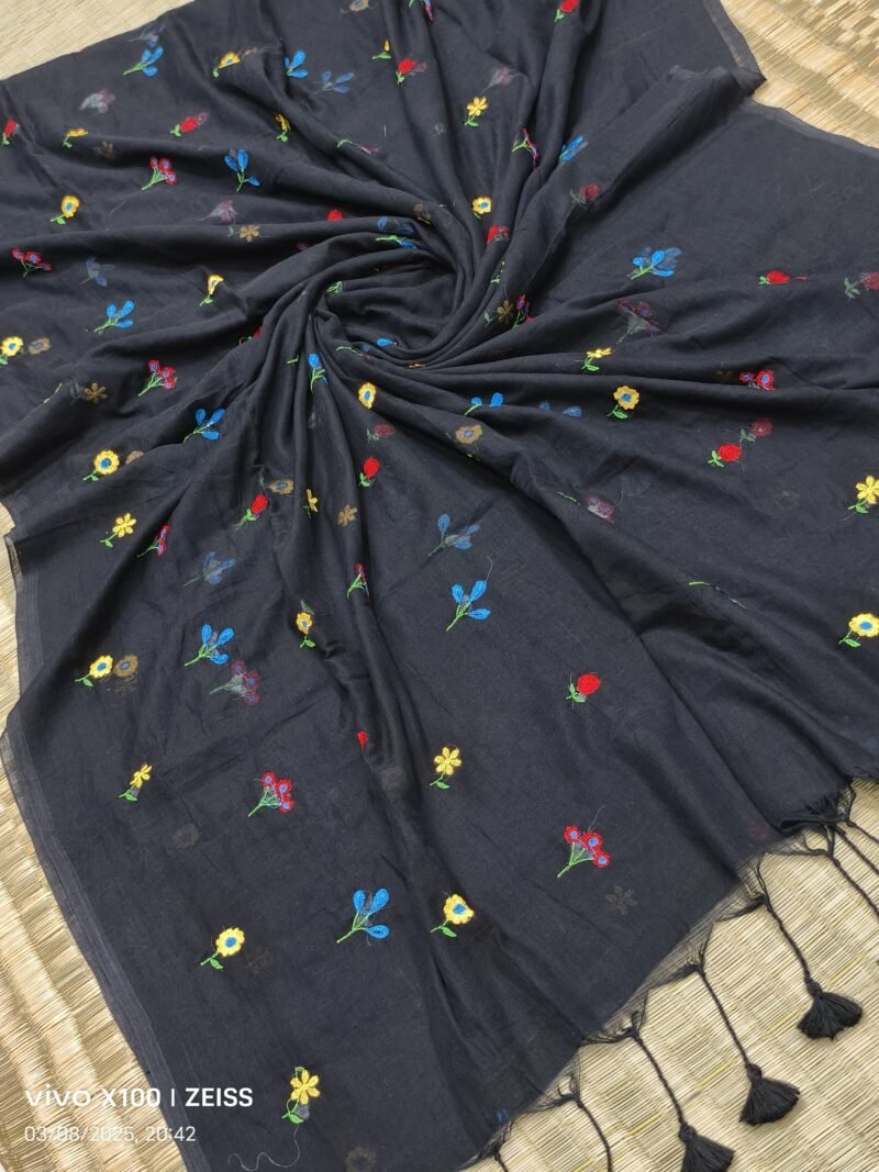 Sunflower Black Soft Handloom Cotton Silk Saree