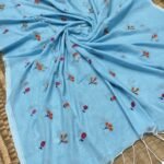 Sunflower Sky Blue Soft Handloom Cotton Silk Saree