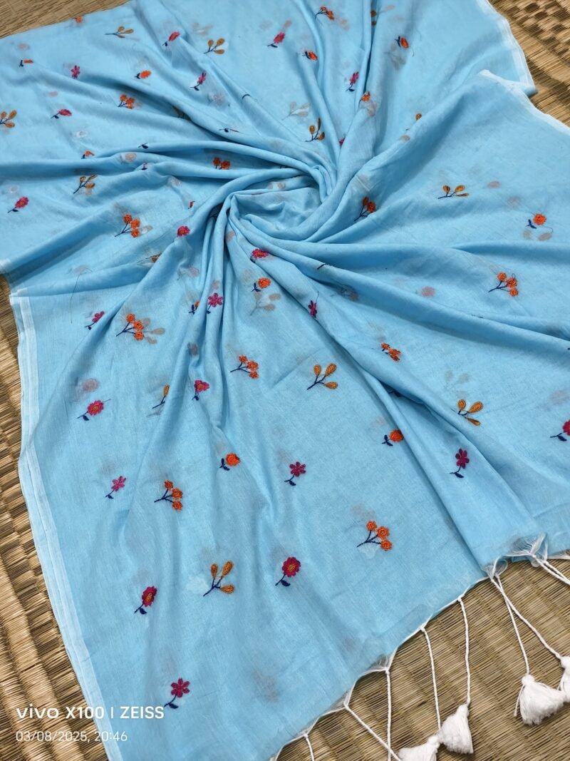 Sunflower Sky Blue Soft Handloom Cotton Silk Saree