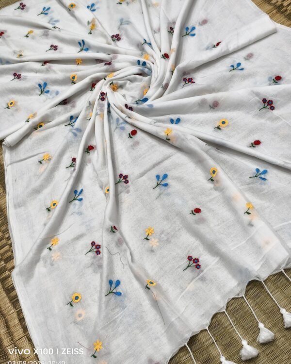 Sunflower White Soft Handloom Cotton Silk Saree