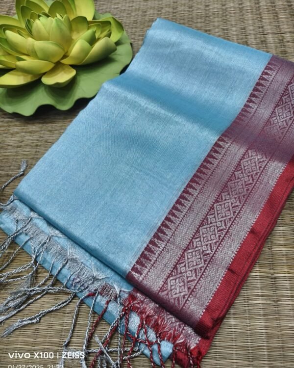 Teal Blue Soft Handloom Cotton Silk Saree