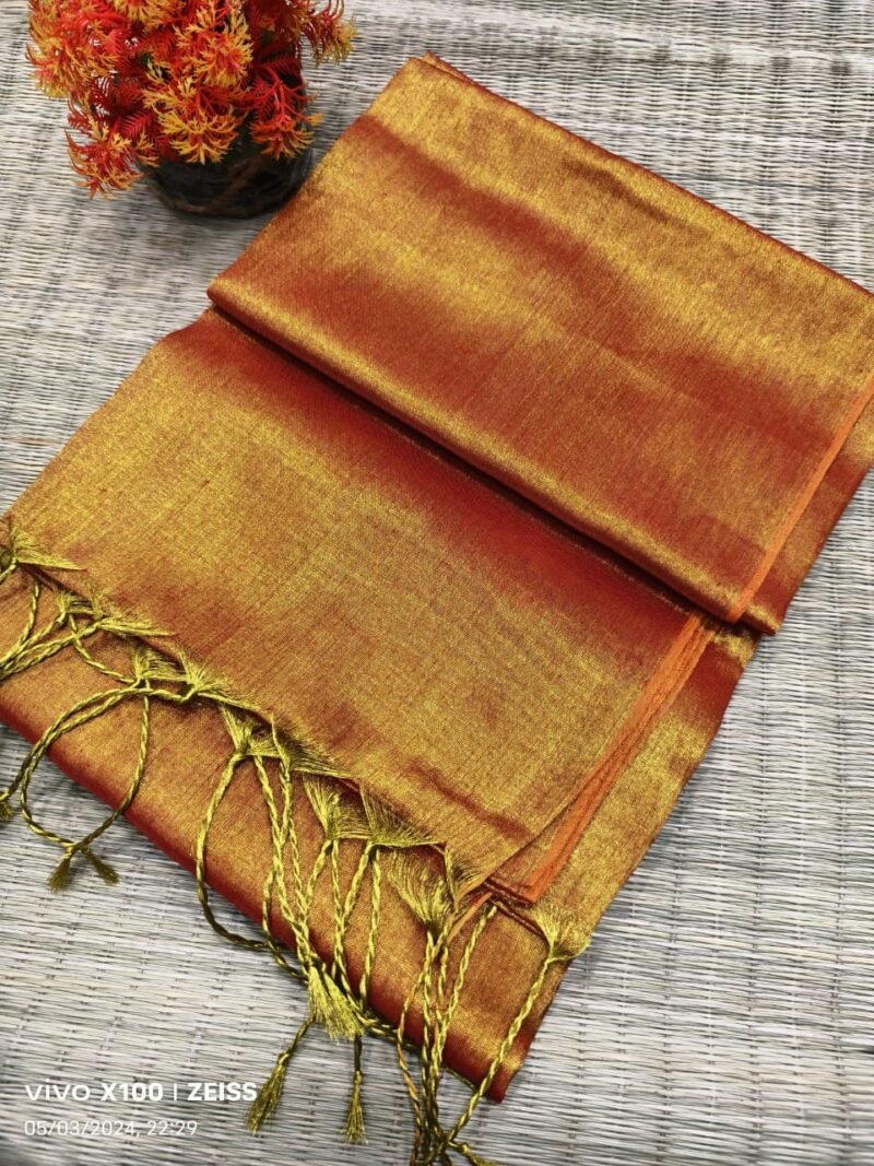 Orange Soft Cotton Silk Sari With Blouse Piece