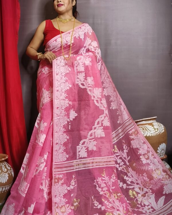 Tulip Pink Soft Dhakai Jamdani Saree