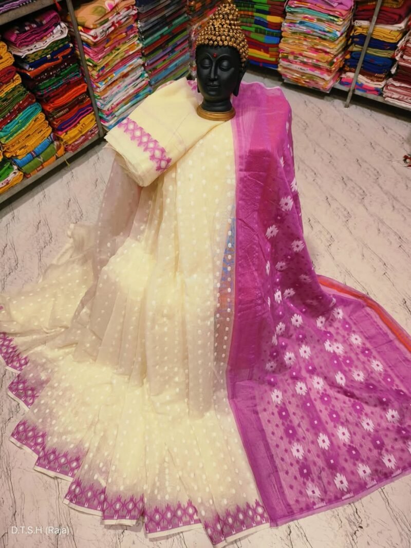 Vanilla Rich Maroon Soft Dhakai Jamdani Saree