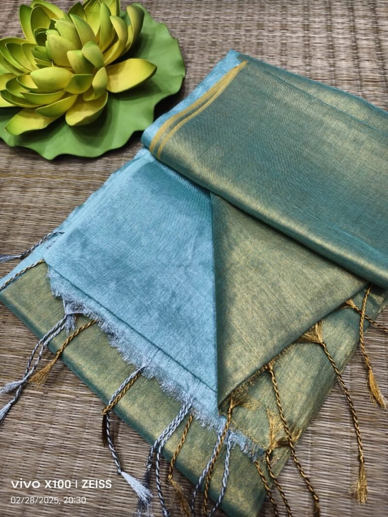 Viridian Green Soft Cotton Silk Sari With Blouse Piece