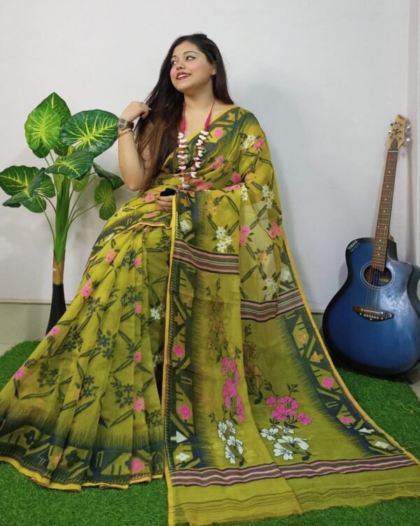 Wasabi Lota Cross Jamdani Sari