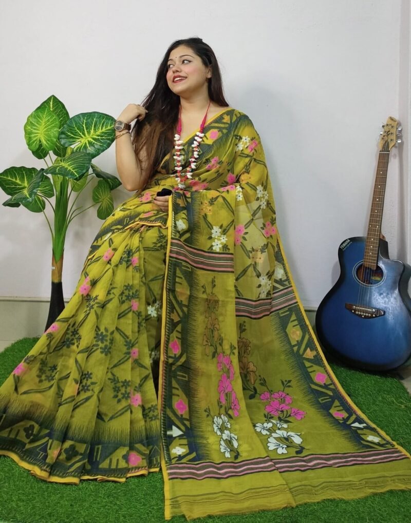 Wasabi Lota Cross Jamdani Sari
