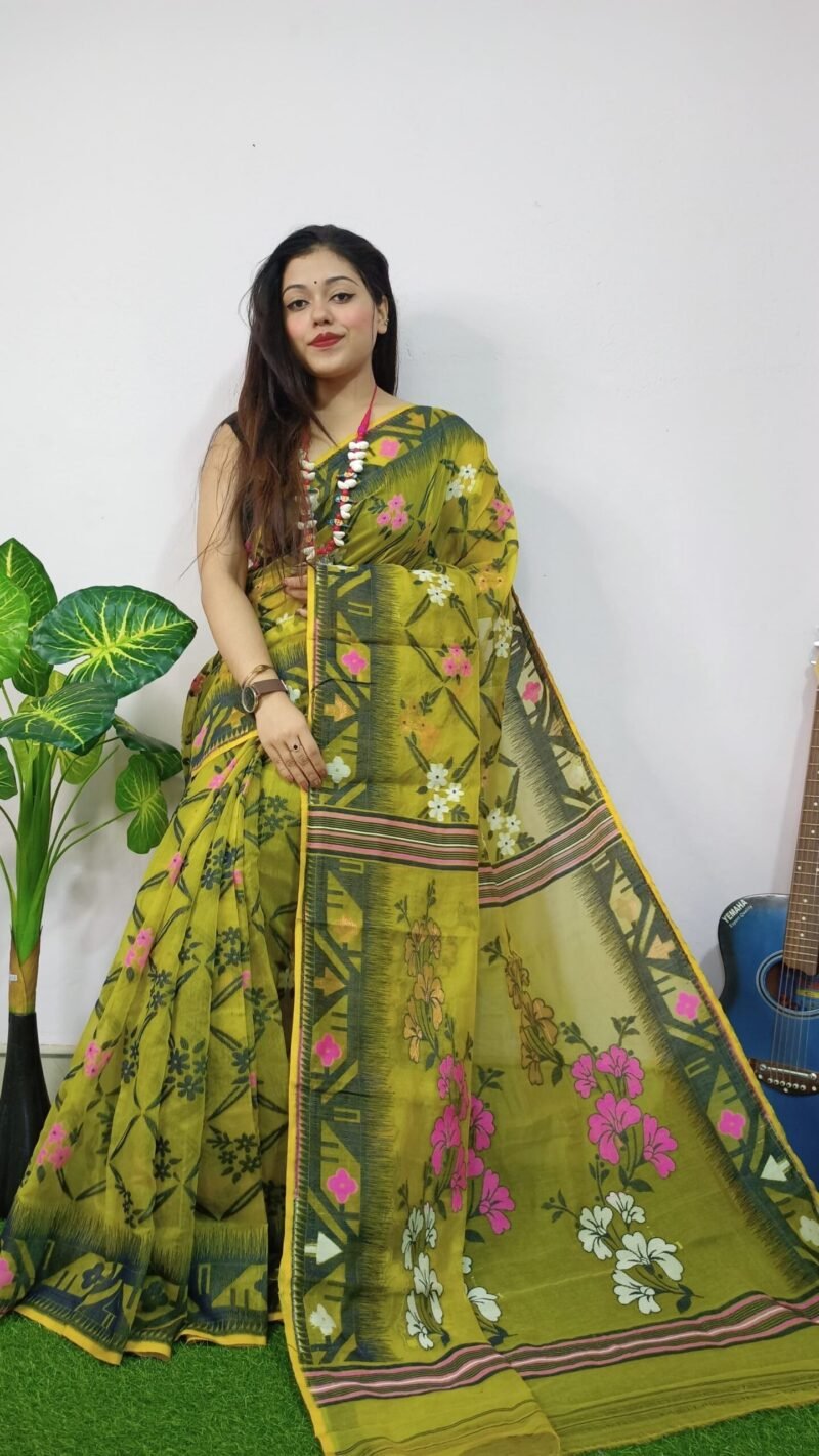 Wasabi Lota Cross Jamdani Sari - Image 2