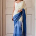 White Blue Soft Cotton Silk Saree