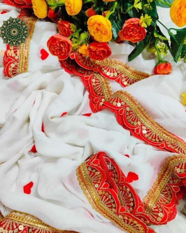 White Red Soft Handloom Cotton Silk Saree