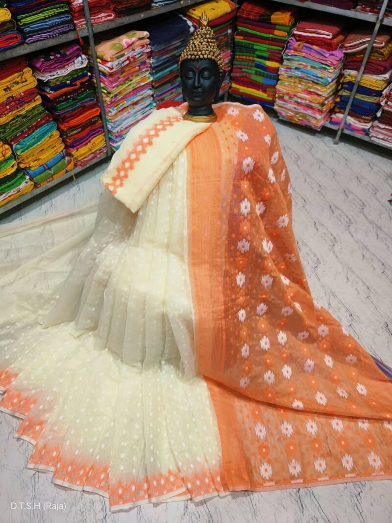 White Soft Dhakai Jamdani Saree