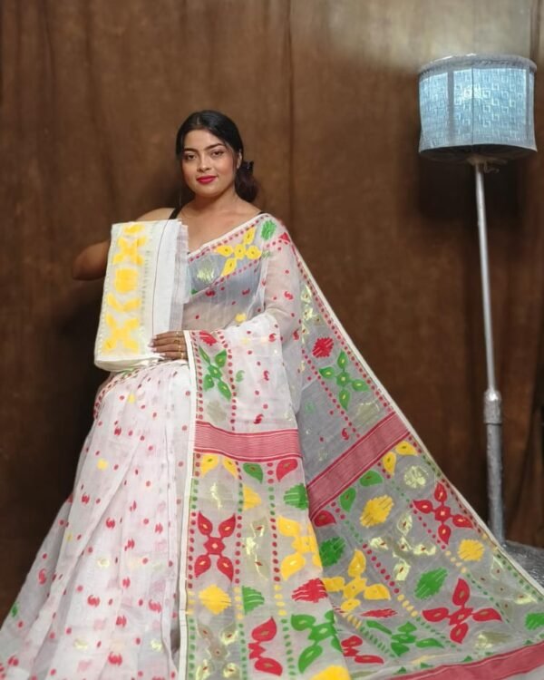 White Soft Dhakai Jamdani Sari