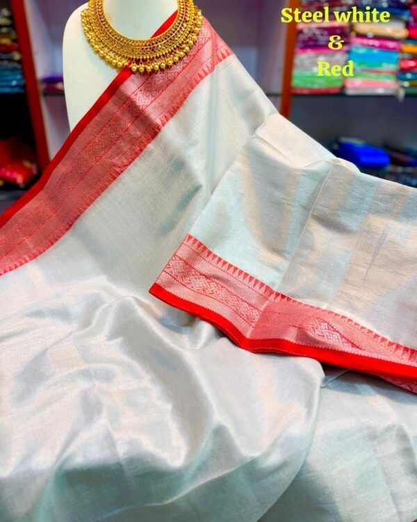 White Soft Handloom Cotton Silk Saree