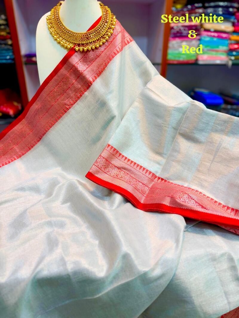 White Soft Handloom Cotton Silk Saree