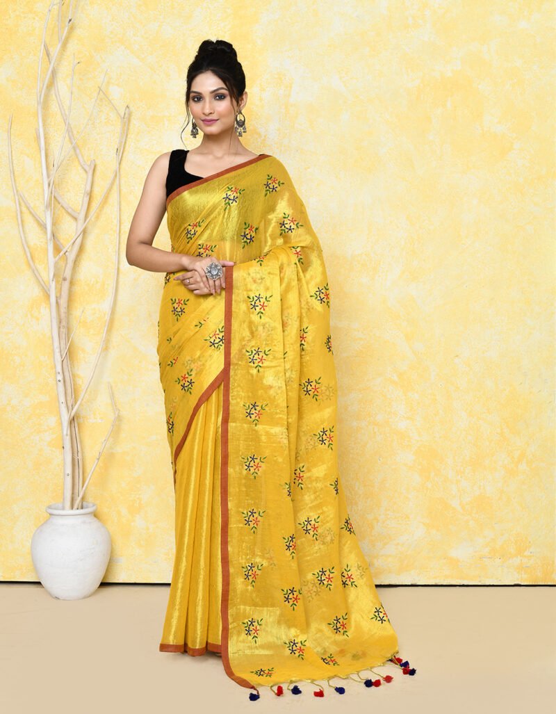 Yellow Soft Tissue Handloom Saree