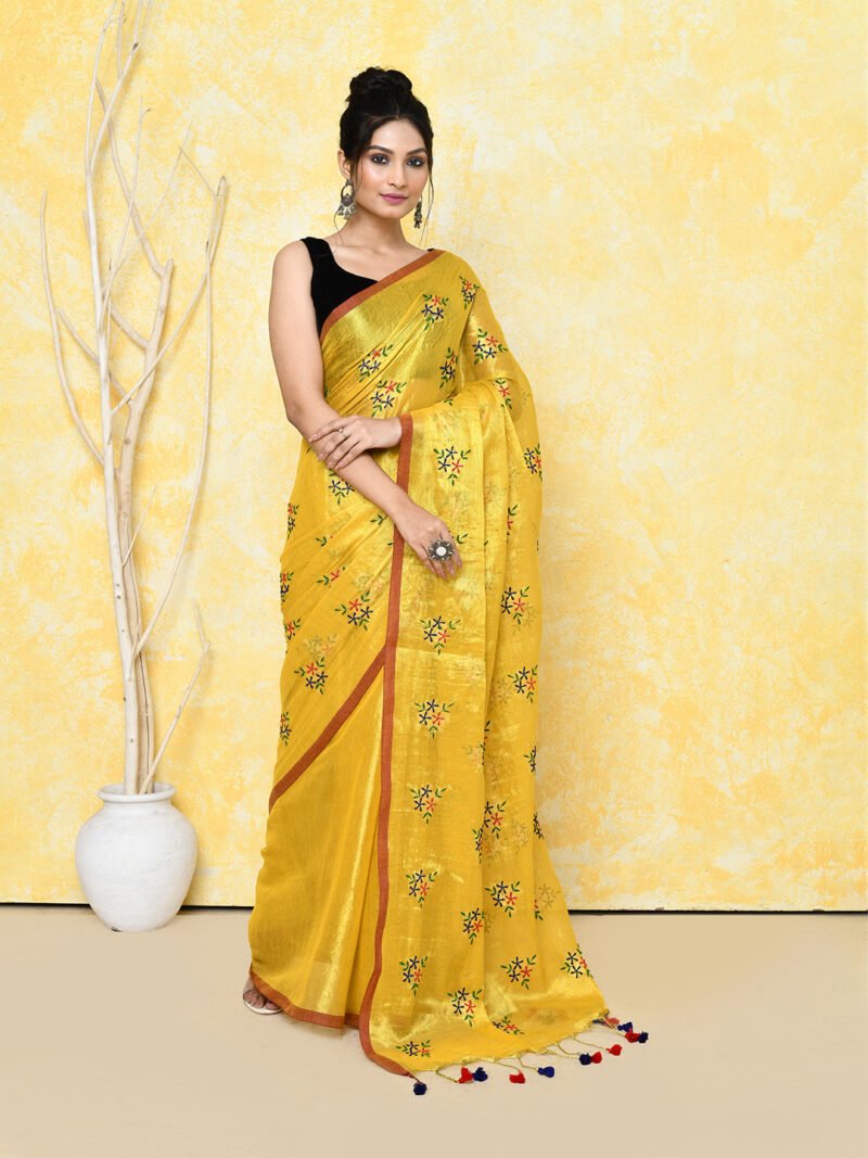Yellow Soft Tissue Handloom Saree