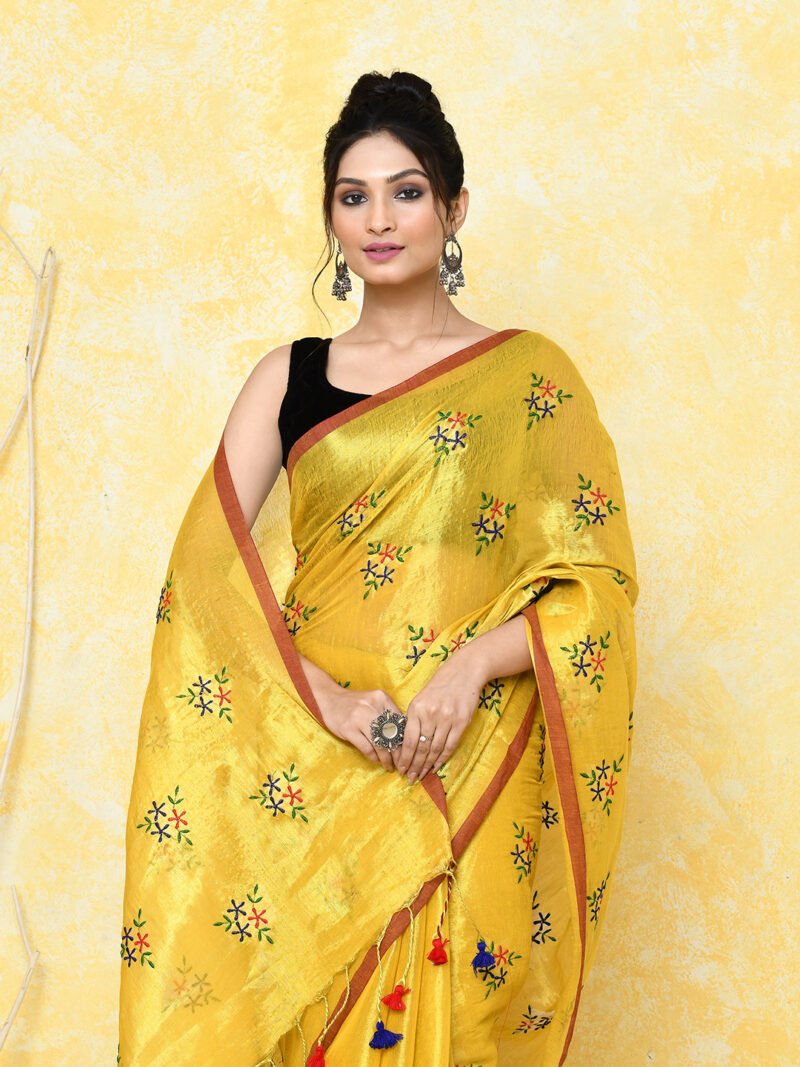 Yellow Soft Tissue Handloom Saree