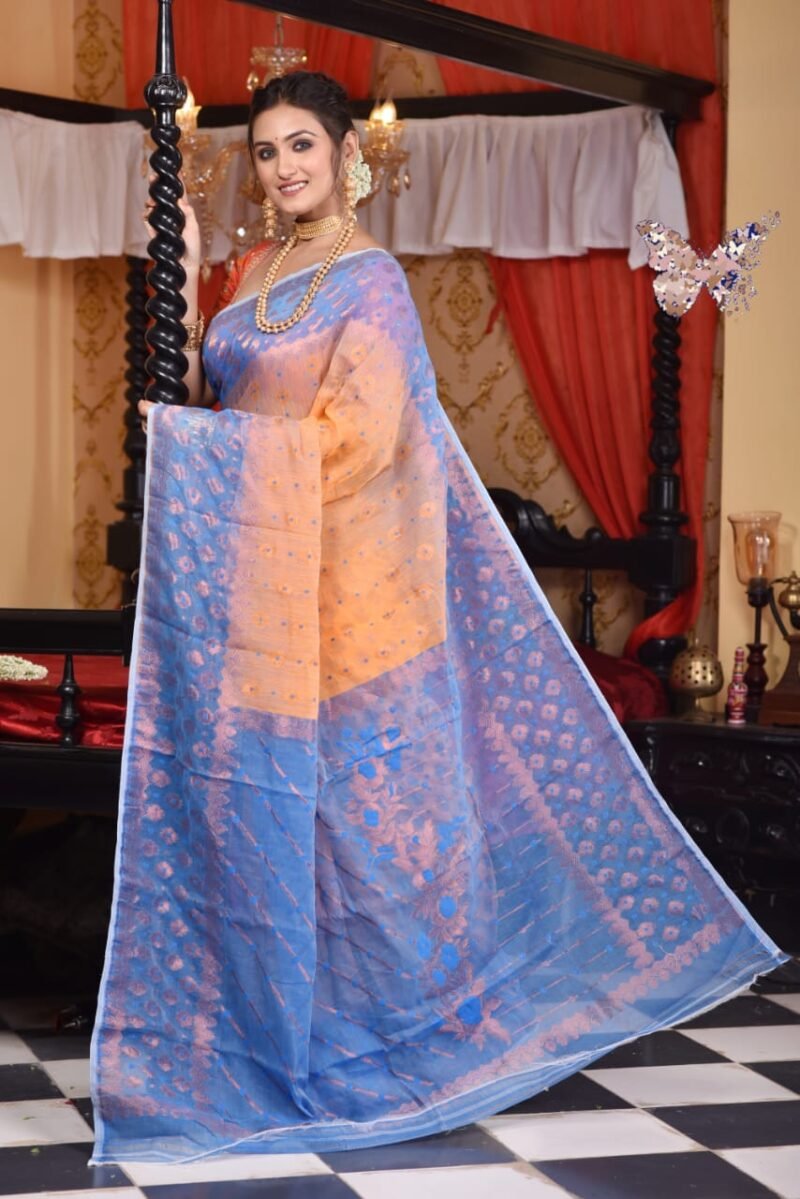 Dark Orange Soft Dhakai Jamdani Saree