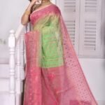 Frog Green Soft Dhakai Jamdani Saree