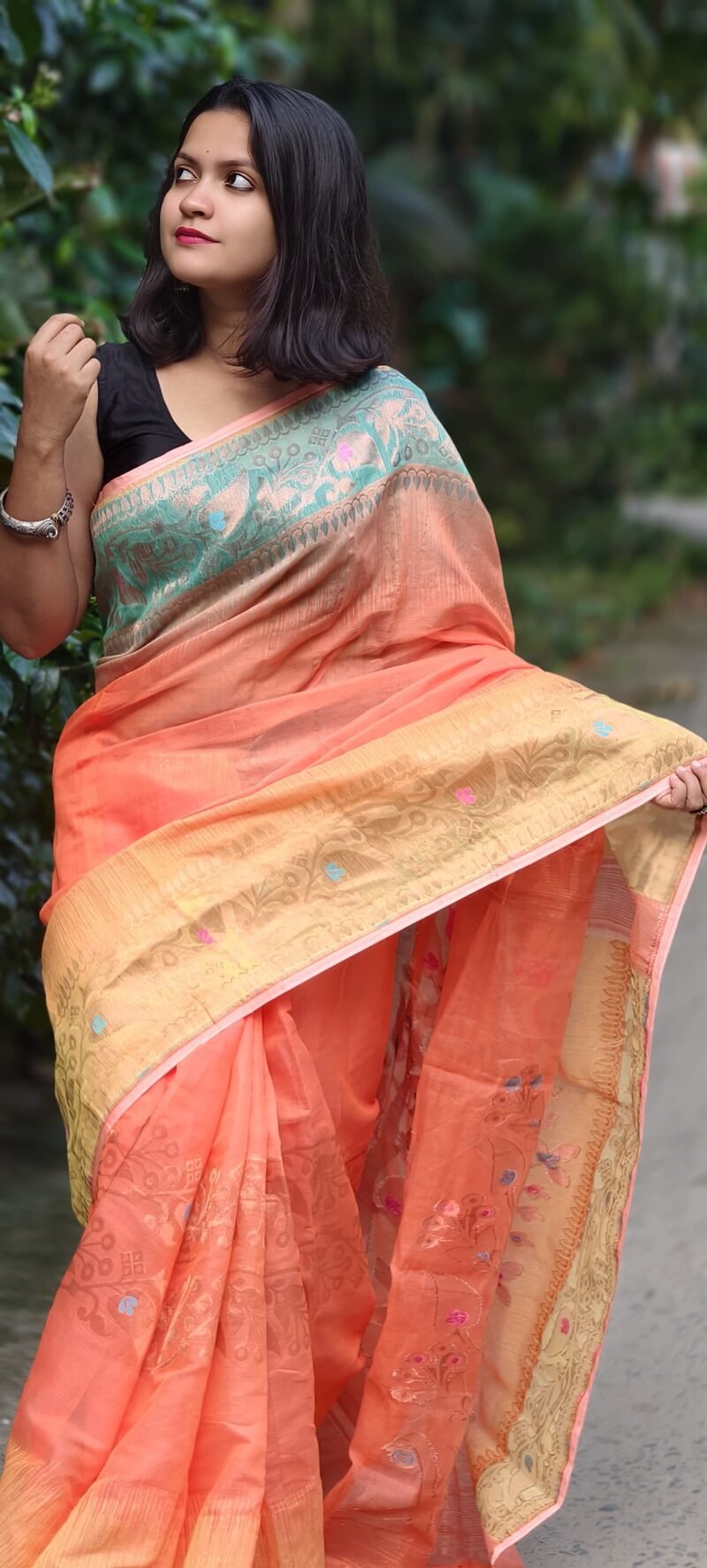 Ganga Jamuna Soft Dark Coral Jamdani Saree
