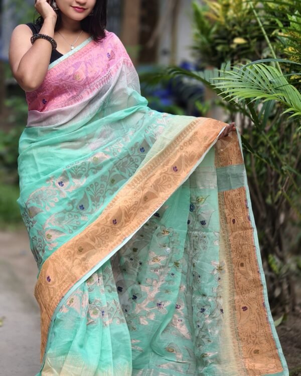 Ganga Jamuna Soft Light Aqua Jamdani Saree